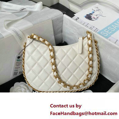 Chanel Shiny Crumpled Lambskin  &  Gold-Tone Metal Hobo Handbag AS4378 White 2023